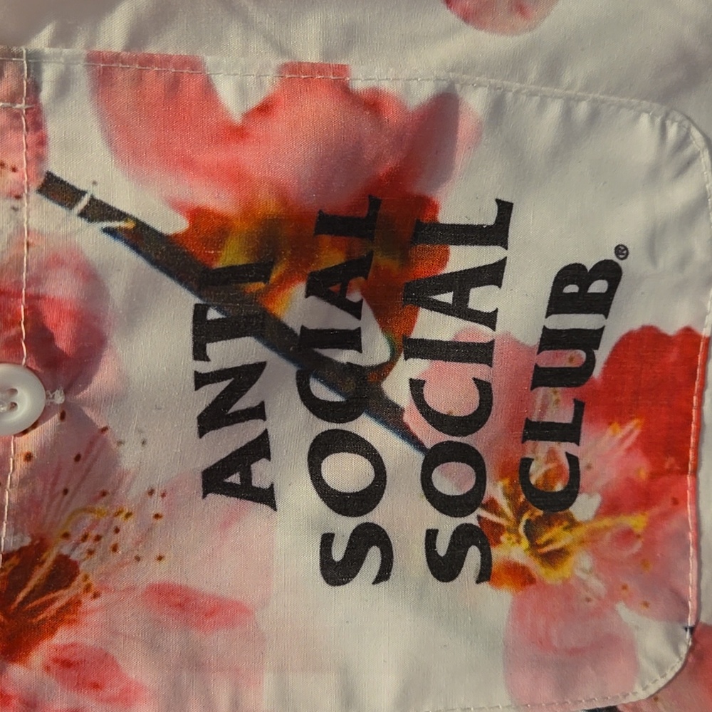 Anti Social Social Club Woody Button Up Mens Short Sleeve Shirt Like New Size L - Picture 2 of 4
